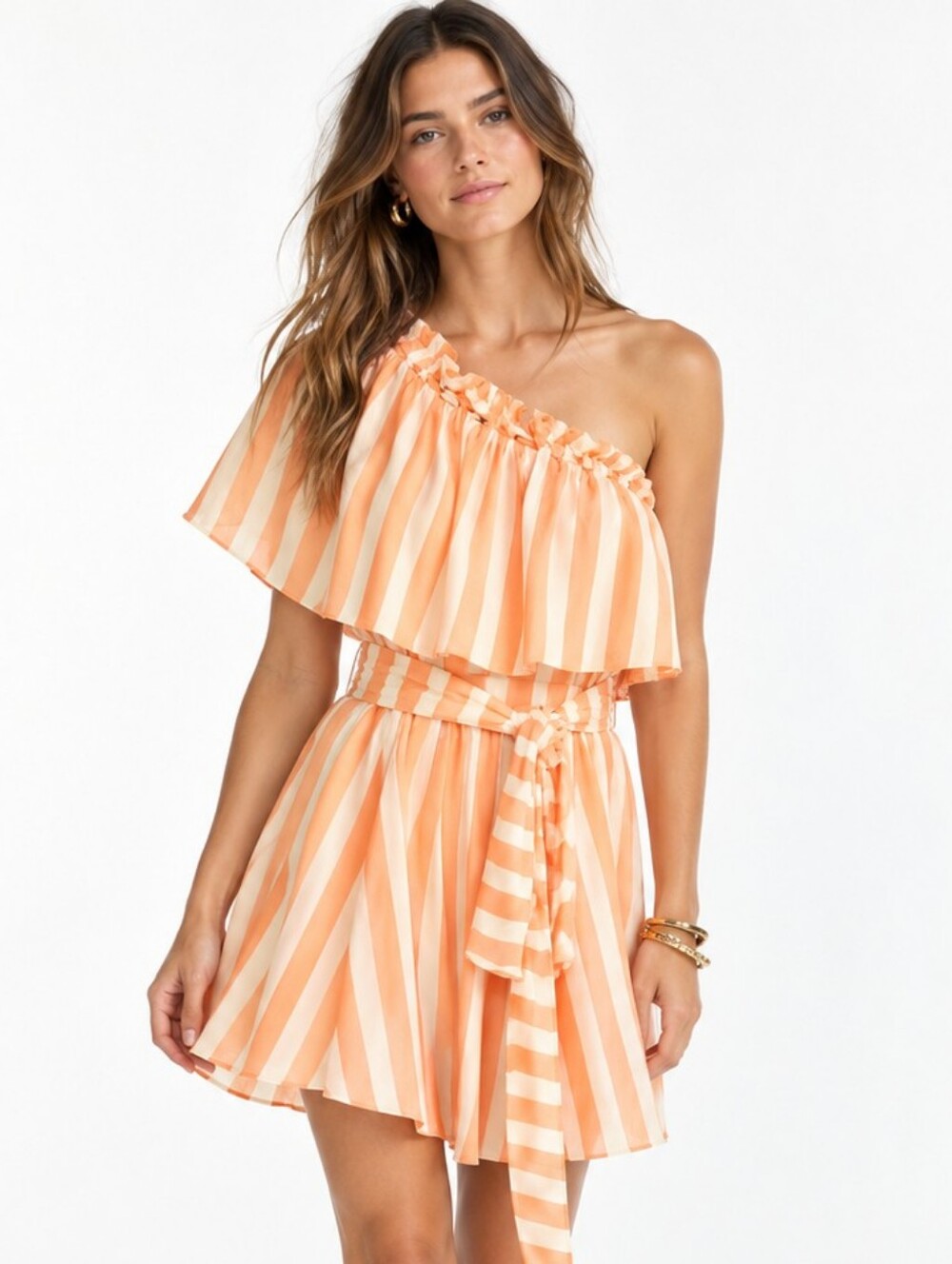 Shoshanna Stripe Revolve one shoulder dress cover-up